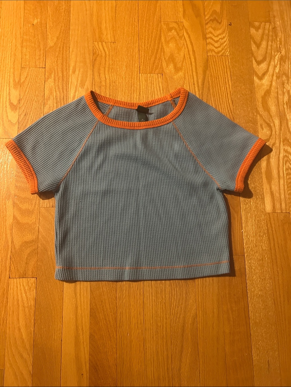 wild fable Light Blue Ribbed Crop Top with Orange Trim